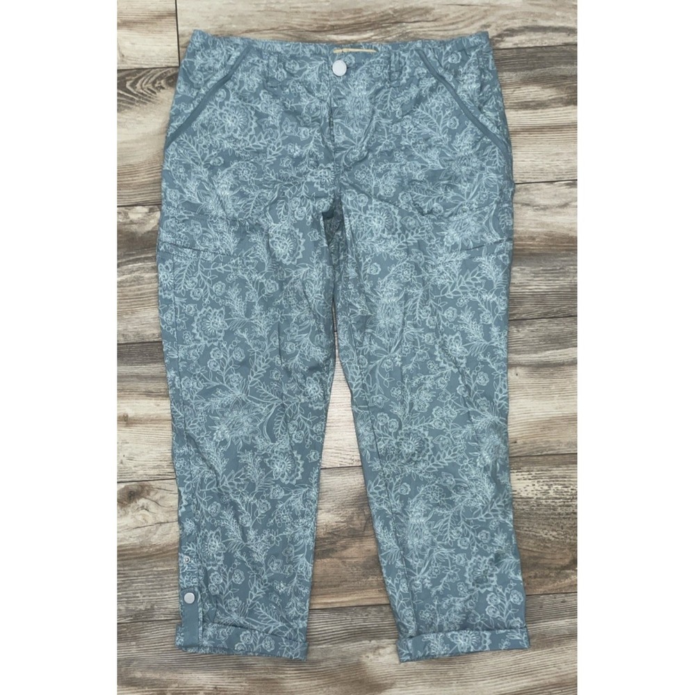 Democracy Flex-ellent Rollup Cargo Capri Pants Light Teal Blue Floral Womens 8